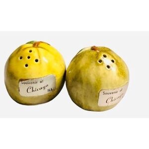 SALT & PEPPER Shakers JAPAN Lemon Fruit Ceramic Vintage Souvenir‎ of Chicago